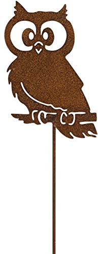 B2S BACK2SEASON Eule am Stab Stecker Edelrost Metall Garten Beetstecker Gartenstecker H=57,5 cm