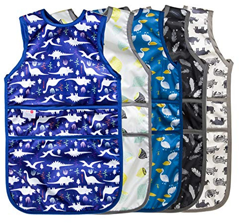 Joyo roy Toddler Bibs for Boys Weaning Bib 5Pack Waterproof Bibs for Babies 2-4 Years Baby Bibs for Weaning Feeding Bib 2-4 Year Smock for Eating Toddler Painting Apron for Feeding Easy to Clean