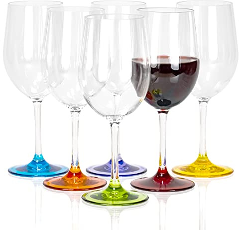 Red Co. Set of 6 Classic Clear Acrylic 12 Fl Oz Outdoor Wine Goblets with Colored Bases
