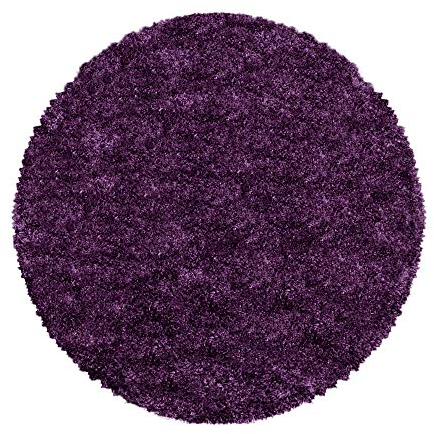 Carpettex Hochflor Teppich - Wohnzimmer Shaggy Flokati Modern Einfarbig 160 cm Rund Lila - Schlafzimmer Weich Flauschig Waschbar - Küche Esszimmer Langflor