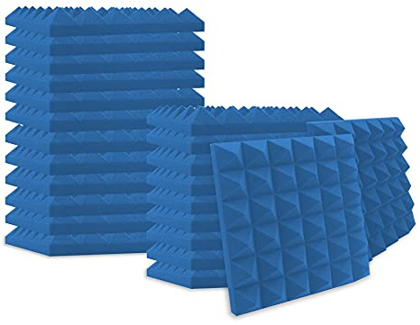 Heavyoff 24 Stück Akustikschaumstoff Platten Schall Dämmung Wanddeko Pyramiden Feuerhemmend Noppenschaumstoff für Tonstudio, Fernsehzimmer, Kinderzimmer 50x50x5cm, Blau