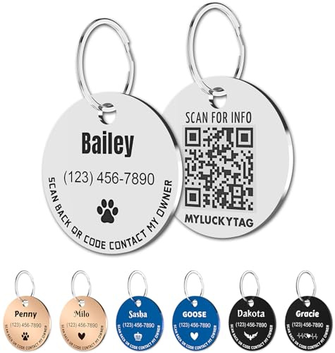 MYLUCKYTAG Personalisierte Haustier ID Tags Hundemarken - QR Code ID Tags - Haustier Online Profil - Senden Sie Haustier Standort Alert E-Mail beim Scannen