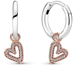 Pandora Sparkling Freehand Heart Hoop Earrings - 14k Rose Gold & Cubic Zirconia Earrings - Gift for Her - No Box