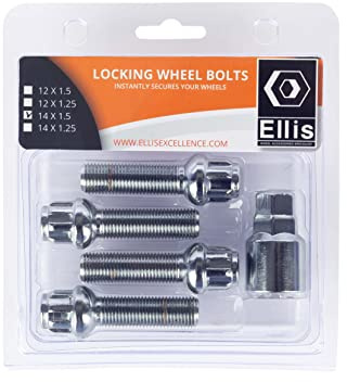 Ellis Excellence Set of 4 M14 x 1.5 Radius Alloy Wheel Locking Bolts (45mm Thread)