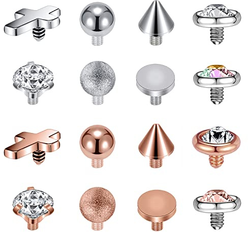 ZS 16 g Drums piercingsmycken kirurgiskt stål diamant toppar för män kvinnor ytpiercing smycken toppar svart guld mikrodermal piercing smycken, Rostfritt stål, Kubisk zirkon