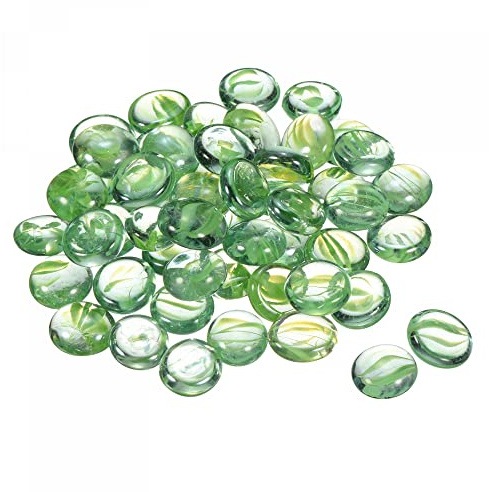 sourcing map Decorative Flat Glass Marbles 17-19mm Rock Vase Filler Beads Pebbles Petal Green for Fish Tank Table Scatter Decor, 50 Pcs
