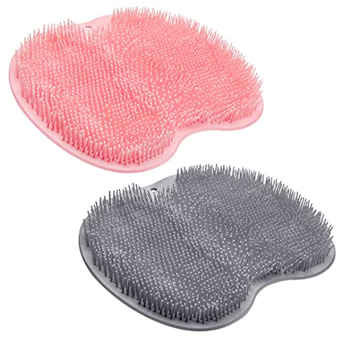 Paquete de 2 alfombrillas de ducha para pies de ducha, limpiador de espalda, almohadilla de lavado de baño exfoliante montada en la pared, ventosas deslizantes, limpiador de pies para uso en tazas de