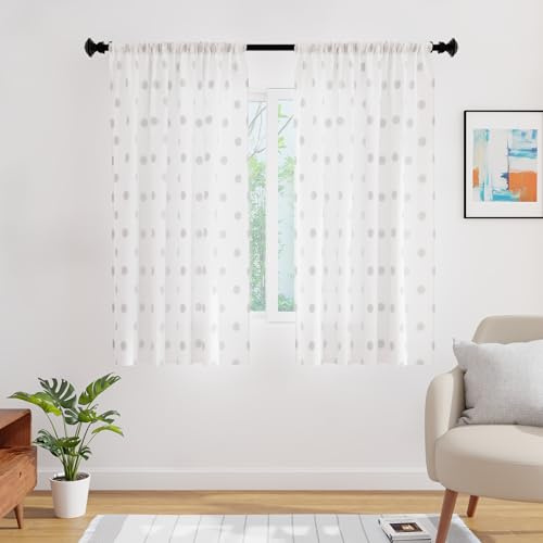 Encasa XO Polyester Stampata semi-trasparente 140L x 152A cm Tende con cravatta posteriore 5 ft, Bianco di dollari - 2 Pacchetto - Non contenitivo e lavabile