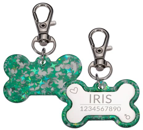 Haustiere Acryl-ID-Tag Personalisierter Hund Katze Buntes Halsbandzubehör Haustier-Namensschild Angepasste Haustier-ID-Halsband-Tags,Grün,25 X 38 Mm