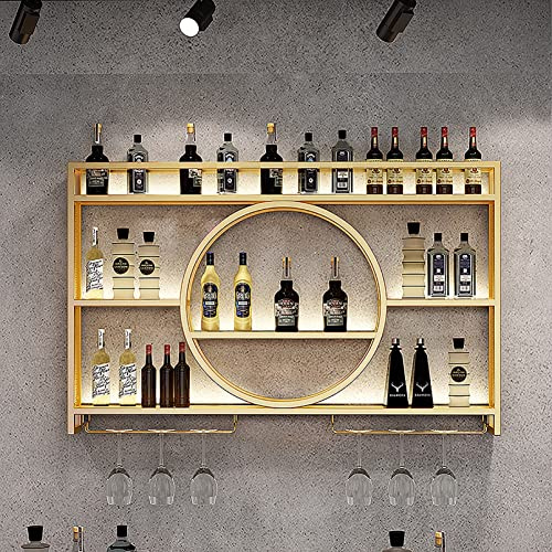 Modern Metal Wall Mounted Wine Display Rack, Bar Unit Floating Shelves, Wall-Mounted Wine Racks, Glass Rack Iron Display Stand Wine Holder with Shelves, for Home, Restaurant, Bars (Color : Gold, Siz