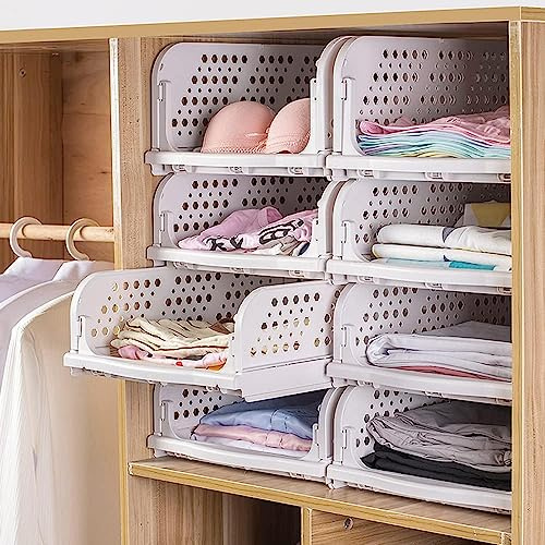 KARBAG Set of 3 Stackable Closet Storage Boxes, Multifunctional & Foldable Closet Organizer Space-Saving Wardrobe Storages Drawer Organizer for Wardrobe Bedroom Laundry - Short