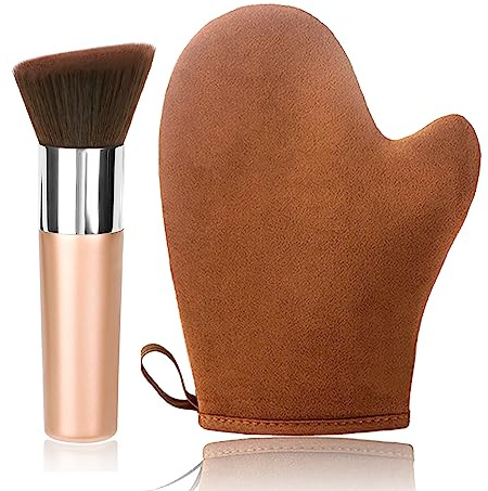 VNIHTT 2 in 1 Self Tanning Mitt Applicator Kit Set, Self Tan Mitt, Self Tanning Glove and Self Tanner Brush, Sunscreen Brush - Fake Tan Applicator for Face and Body, Hands, Legs