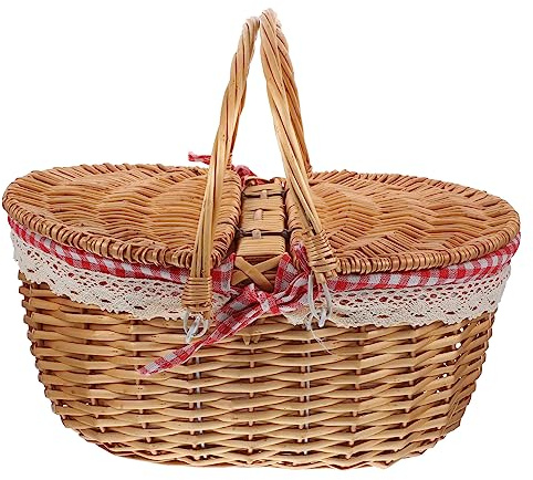 Happyyami Cestino da Picnic in Vimini Naturale con Doppia Maniglia e Coperchio Basket Intrecciato Rustico per Picnic all Aperto Campeggio Conservazione di Frutta e Verdura Dimensioni