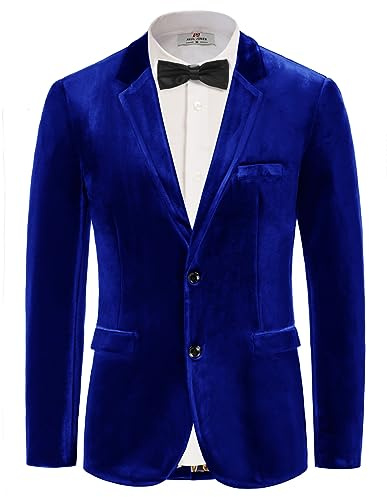 PaulJones Chaqueta de terciopelo para hombre, traje de fiesta de boda, Navidad, 2 botones, esmoquin para hombre, azul, XL