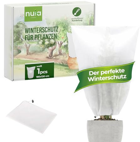 nuia Winterschutz für Pflanzen 180x120 cm Frostschutz Pflanzenabdeckung - Atmungsaktiver Anti-Frost Schutz für Olivenbäume UVM. - reißfest und waschbar - Überwinterungsschutz für Kübelpflanzen