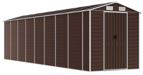 prissent Metall Gerätehaus 191x725x198 cmGeräteschuppen mit Schiebetür Geräteschrank Fahrradunterstand Blechhütte Metallschrank Outdoor Braun