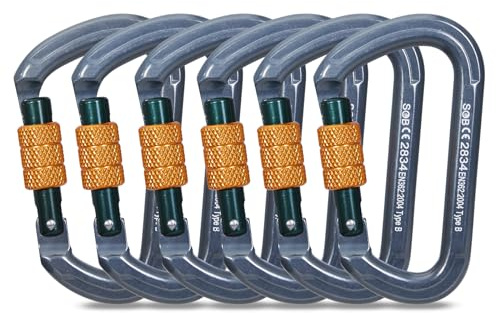 SOB Auto Locking Climbing Carabiner Clips 6Pack 28KN Heavy Duty Asymmetrical Carabiner Connector Used for Rappelling Gear Rescue Outdoor Projects Dog Leash