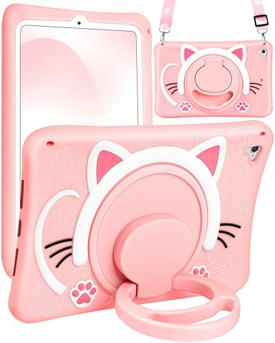 SurgeCraft for iPad 6th Generation/iPad Air 2/ Pro 9.7 Inch Case Cute Cat Girls Cover Kawaii Girly Women with Strap and Handle Stand, Soft Silicone Covers for Apple iPad Cases 6th Gen/ Air2/ Pro 9.7”