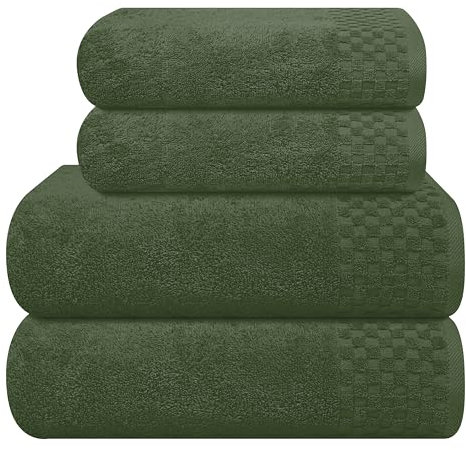 MyOwn Ultra Soft 4er-Pack Handtuch-Set, Baumwolle, enthält 2 übergroße Badetücher 70 x 140 cm, 2 Handtücher 50 x 90 cm, für den täglichen Gebrauch, kompakt und leicht — Olivgrün