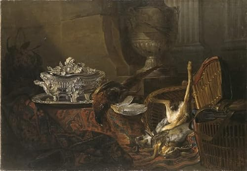 EfeMir Famoso Pittura Astratta Poster Wall Art Pittura Zuppiera d'argento su tappeto turco di Jean baptiste Oudry per la Decorazione Della Parete 60x90cm