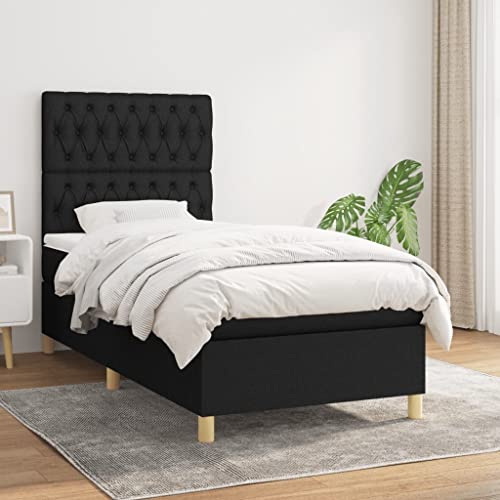 CKioict Palettenbett Modernes Bettgestell Jugendbett Boxspringbett mit Matratze Schwarz 100x200 cm StoffGeeignet für Arbeitszimmer, Wohnzimmer, Hotel