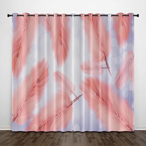 Vorhang Kinderzimmer Schöne Rosa Feder Kinder Vorhänge Mit Ösen Polyester Gardinen Thermovorhang Blickdicht Ösenschal Kindergardinen 2 X 75 X 166 Cm Für Wohnzimmer,2Er Set -4Q2I6E9M6J7U0B8T2B5K5D2Z3Y0