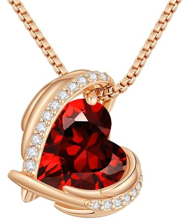 CDE Collier Femme Cadeau,Bijoux Femme Pendentif Coeur or Rose,Charme Sautoir Necklace orné de Zircone Cubique Idee pour Fête des Mères Saint Valentin Anniversaire pour Elle Maman Copine Amour Mamie