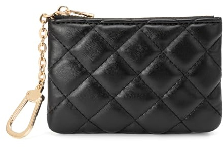 LARENNT Gesteppte Geldbörse aus Leder mit Schlüsselanhänger – kleine Münztasche, Schlüsseltasche, kleiner Kartenhalter, Schlüsselanhänger, Geldbörse, Wechselgeldbörse für Damen und Herren, Schwarz,