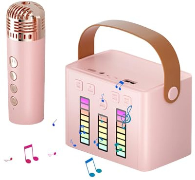 Karaoke-Maschine, Mikrofon-Set mit Lautsprecher, Karaoke-Maschine Blueto0th | Eleganter Karaoke-Lautsprecher mit 1200 mit LED-Lichtern, tragbarer -Lautsprecher mit kabellosem Mikrofon für