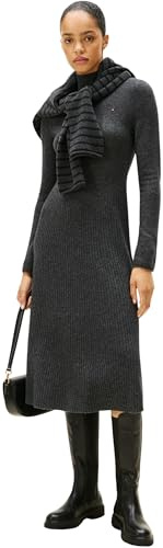 Tommy Hilfiger Donna Abito in Maglia Soft Wool Lunghezza Midi, Grigio (Dark Grey Heather), XXXL