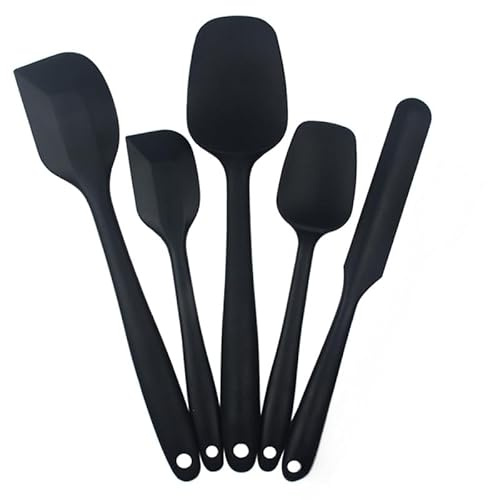 RQzaufania 5 Stycken Svart Silikonspatel och Degskrapa, Silikon Köksredskap Inklusive 2 Gummispatel, 2 Stor Skedspatel, 1 Burkspatel, Non-Stick och Värmebeständig 230℃.