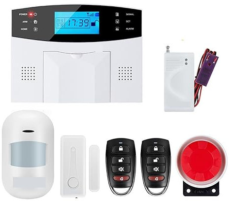 Sistema de Alarma para Casa, Alarma inteligente Antena incorporada Sensor de espacio de puerta Detector de movimiento PIR Inalámbrico LCD GSM Tarjeta SIM de alarma de seguridad for el hogar Sirena con