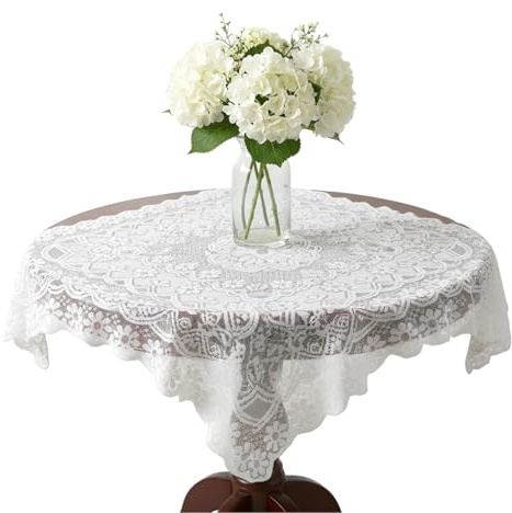 Yuomeaz Tovaglia in pizzo bianco, 80 x 80 cm, tovaglia quadrata, stile vintage ricamato all'uncinetto, piccola tovaglia per l'estate all'aperto, tea party, ricevimenti, cene, decorazione per la casa