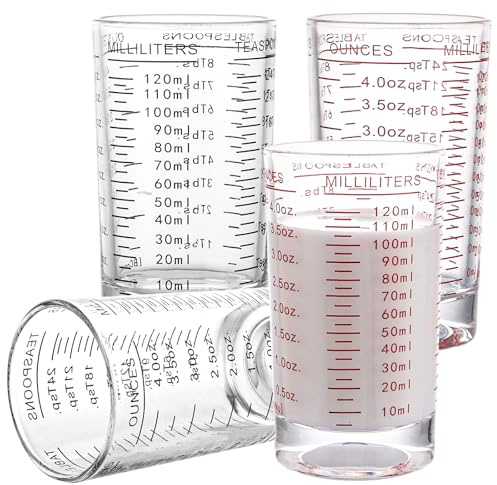 MUXHEL 4 vasos medidores de vaso de chupito con báscula, 120 ml, vasos de chupito, vasos de chupito, mini vasos medidores de cóctel, para fiestas, cocina, cóctel, vodka, tequila