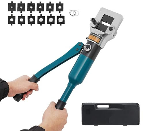 Crimpadora hidráulica de terminales de cable, herramienta de crimpado manual de 20 toneladas con 13 juegos de matrices, de 16 mm² a 500 mm², kit de terminales de cable con caja de plástico