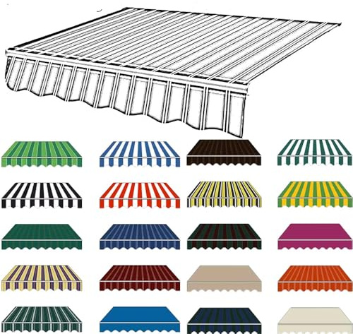 Tenda da sole impermeabile retrattile in tessuto di poliestere a righe verdi per finestre e porte 4,3 x 1,5 m con mantovana
