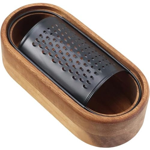 HiyyFloy Râpe À Pommes De Terre avec Base en Bois, Râpe À Fromage avec Récipient, Râpe À Fromage, Râpe À Zesteur, Boîte, Râpe À Fromage avec Récipient en Bois