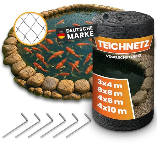 NATURIZ® Teichnetz & Vogelschutznetz robust - 15x15mm feinmaschig - UV & witterungsbeständig - Netz gegen Vögel, Laub & Teichschutz (4 x 10 m)