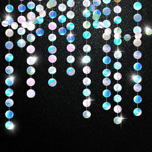Druuzyl Papier Girlande Bunt 6 Stück 4m Runde Papier Girlande Bunt, Hängende Iridescent Runde Garland Farbig Glitzer Circle Dots Garland für Geburtstage Jubiläen Hochzeiten Dekoration