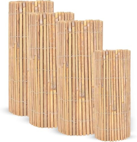 LOIBUYZ Natural Bamboo Garden Fence Covering, Outdoor Privacy Slat Screening, Fence Panels Wind & Sun Protection, (1m x 4m)
