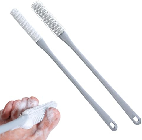 Jlobnyiun Silikon-Zehenbürste, Silikonborsten, Fußbürste, Zehe für Dusche mit langem Griff, Fußschrubber in der Dusche, Tiefenreinigung für ältere Senioren