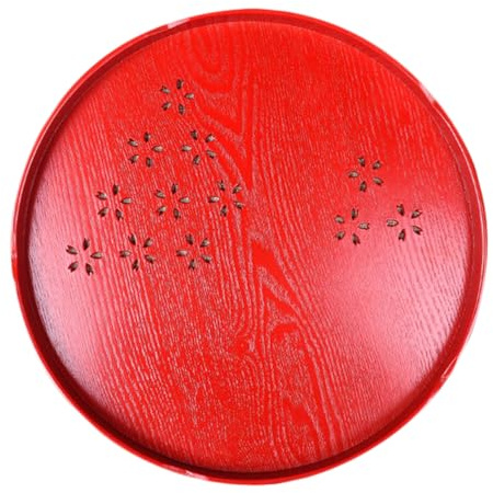 FIXOSHEE Plateau de Service Rond Rouge Creux pour Cérémonie de Mariage Porte-thé Écologique et Robuste Plateau Décoratif Traditionnel Chinois