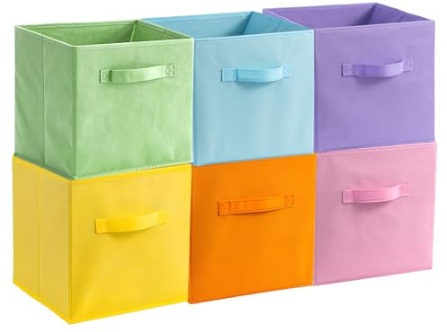 Yeqqzq Fabric Storage Bins, 6 Colorful Foldable Baskets for Organizing for Home, Kids Room, Closet and Toys Organization Blue, Green, Yellow, Purple, Pink and Orange