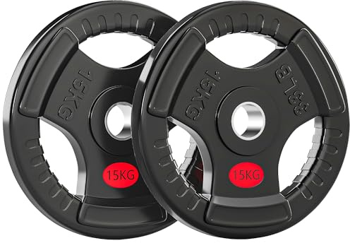SPORTNOW Olympische Hantelscheiben, 5 cm Hantelscheiben, Paar mit Tri-Grips, 2 x 15 kg Hantelscheiben für Gewichtheben und Krafttraining, Zuhause, Fitnessstudio, Fitness, Workout, Schwarz