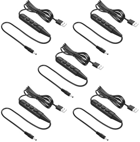 SinLoon USB macho con interruptor de encendido/apagado a cable macho DC35135, USB 2.0 a CC 3.5 mm x 1.35 mm, cable de alimentación de interruptor de atenuación de 6 velocidades, para tiras LED