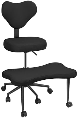 Meditationsstuhl für mehrere Sitzpositionen, Schneidersitz Stuhl mit Lendenwirbelstütze und Rollen, Höhenverstellbar & 360° drehbar, Ergonomischer Bürostuhl, Schreibtischstuhl (Kunstfell, Schwarz)