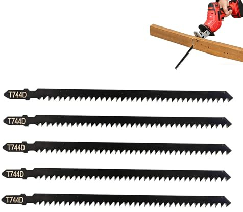 5PCS 180mm Extra Long Jigsaw Blades, T-Shank Jig Saw Blades for Wood Cutting,T744D, Long Jigsaw Blades Compatible with Bosch Makita Dewalt, jig saw Blades Wood Cutting Set