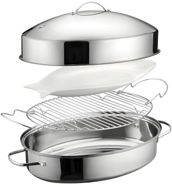 Stainless Steel Cooking Set Roasting Pan with Stand Accessories Oval Turkey Roaster Pan with Rack and Lid Stainless Steamer
