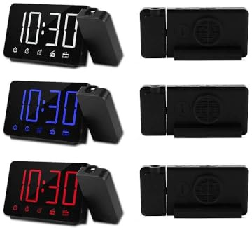 ZUUOZBYY Réveil de Projection Projecteur 180 ° avec Fonction Snooze Radio FM 4 variateur Double Alarme Charge USB Horloge numérique 12H/24H pour Chambres (Blanche)