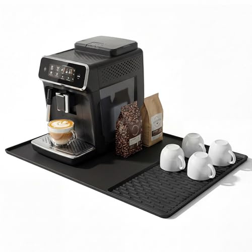 Dexpally Coffee Machine Mat, Silicone Coffee Mat, Raised Edges Mat Anti Spill, Non-Slip 40 * 65 cm Large Silicone Mat with Detachable Dish Drying Mat for Bars Restaurants Cafe